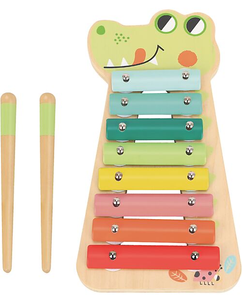 Tooky Toy Wooden Xylophone - Croco - 28 x 14.8 x 2.5 cm - From 18 Months Musical Instruments