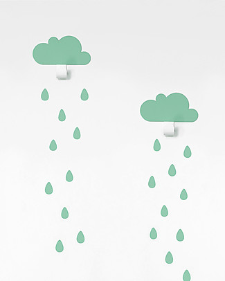 Tresxics Clouds Wall Hook & Rain Drops Stickers - Mint Hangers & Hooks