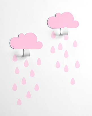 Tresxics Clouds Wall Hooks & Rain Drops Stickers - Pink Wall Stickers