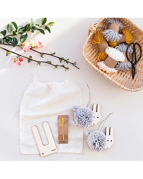 Tresxics DIY Pom Pom Bunny Kit - Grey - Wood Wall Decorations