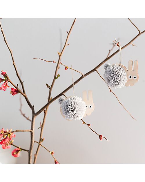 Tresxics DIY Pom Pom Bunny Kit - Grey - Wood Wall Decorations