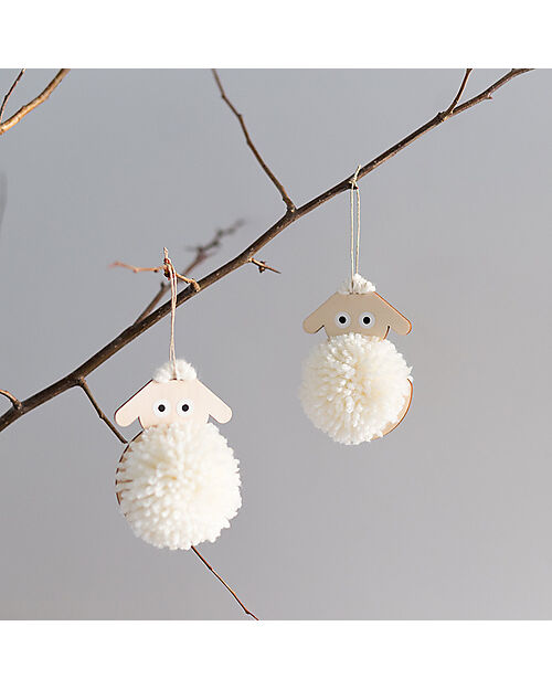 Tresxics DIY Pom Pom Sheep Kit - White - Wood Wall Decorations