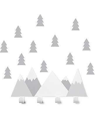 Tresxics Set Mountains Wall Hook and Fir Tree Stickers, Grey Wall Stickers