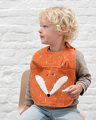 Trixie Bib with Adjustable Snap, Mr Fox - 100% Organic Cotton Large Bibs