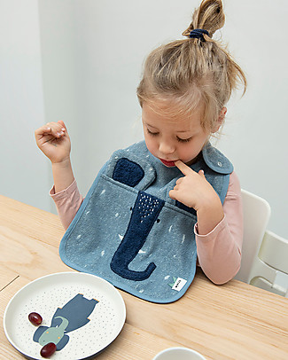 Trixie Bib with Adjustable Snap, Mrs Elephant - 100% Organic Cotton Large Bibs