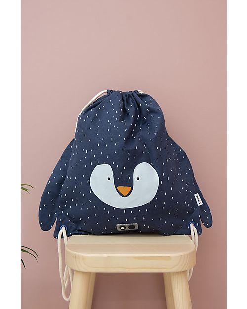 Trixie Drawstring Bag - Mr Penguin - Blue - 34 x 40 cm Kindergarten Backpacks
