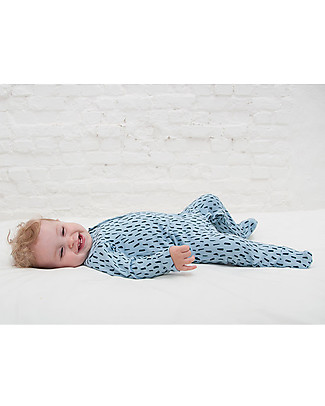 Trixie Onesie with Feet, Blue Meadow - 100% Organic Cotton Babygrows