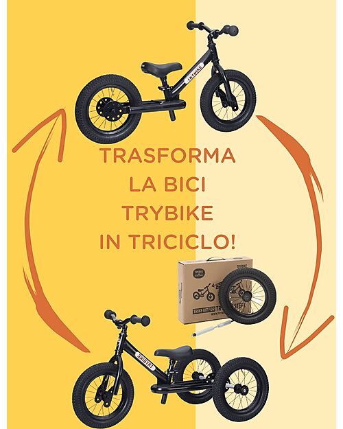 Trybike Matt Black Bike 2 in 1 + Trike Conversion Kit unisex (bambini)