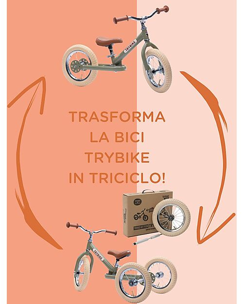 Trybike Vintage Green Bike 2 in 1 + Trike Conversion Kit Bycicles