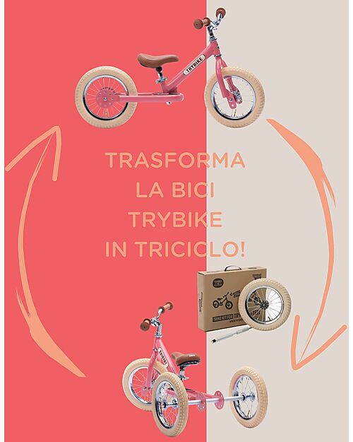Trybike Vintage Pink Bike 2 in 1 + Trike Conversion Kit Tricycles