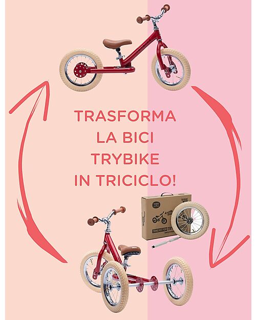 Trybike Vintage Red Bike 2 in 1 + Trike Conversion Kit Tricycles