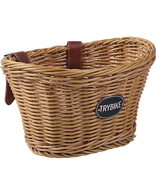 Trybike Wicker-Style Basket - 27 x 18 x 17cm - with 2 Pleather Straps Bicycle Accessories