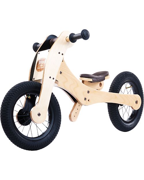 Trybike Wooden Bike 2 in 1 - Brown - Include Third Wheel Trike Kit! Balance Bikes