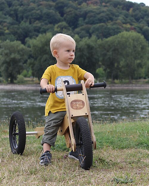 Trybike Wooden Bike 2 in 1 - Brown - Include Third Wheel Trike Kit! Balance Bikes