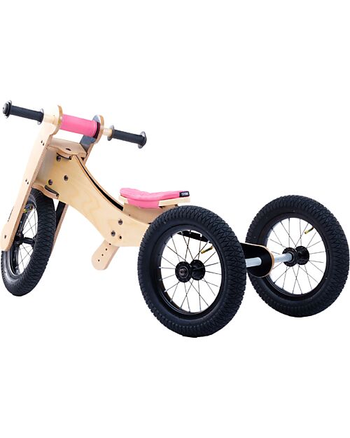 Trybike Wooden Bike 2 in 1 - Pink - Include Third Wheel Trike Kit! Balance Bikes