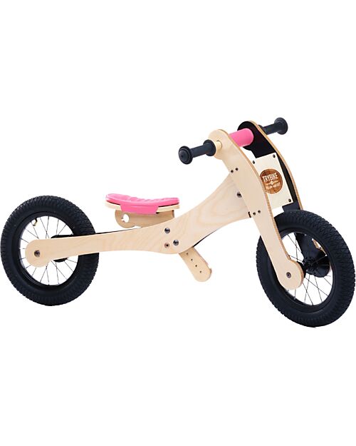 Trybike Wooden Bike 2 in 1 - Pink - Include Third Wheel Trike Kit! Balance Bikes