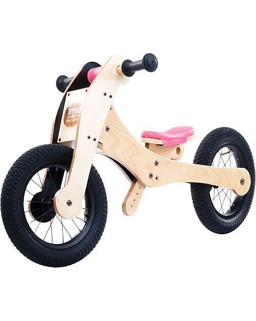 Trybike Wooden Bike 2 in 1 - Pink - Include Third Wheel Trike Kit! Balance Bikes