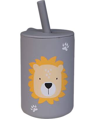Tryco Baby Cup and Straw Lion Leo - Dusty Blue - Silicone Beakers