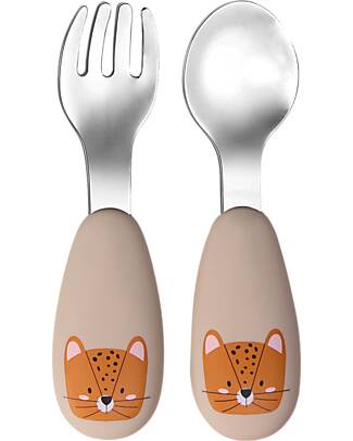 Tryco Baby Cutlery Leopard Lenny - Sand - Silicone and Stainless Steel Cutlery
