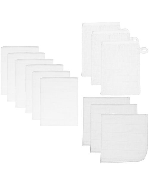 Tryco Baby Set of 6 Diapers + 3 Mouthcloths + 3 Washgloves - White - 100% Hydrophilic Cotton Washable Nappies