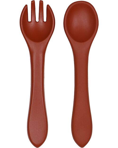 Tryco Baby Spoon and Fork Set - Dark Rust - Silicone Cutlery