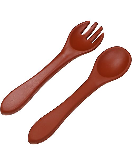 Tryco Baby Spoon and Fork Set - Dark Rust - Silicone Cutlery