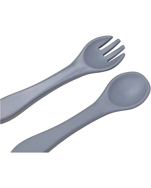 Tryco Baby Spoon and Fork Set - Dusty Blue - Silicone Cutlery