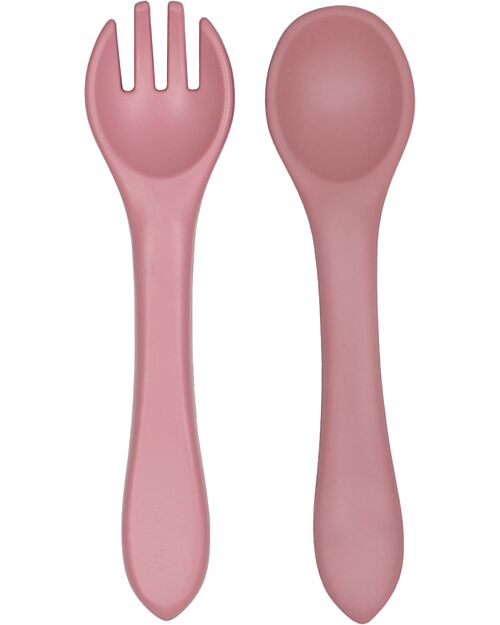 Tryco Baby Spoon and Fork Set - Dusty Pink - Silicone Cutlery