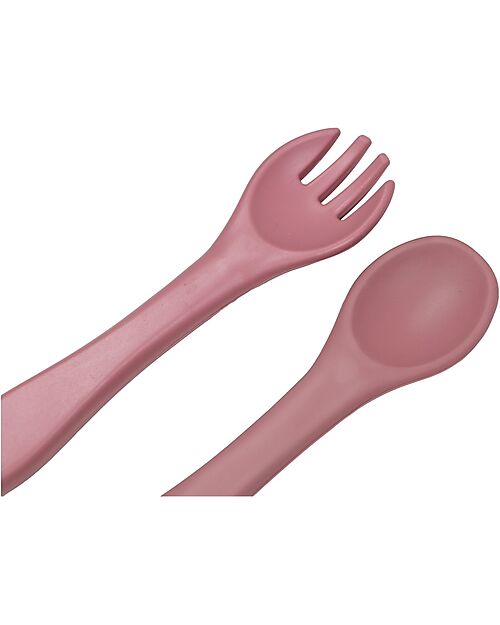 Tryco Baby Spoon and Fork Set - Dusty Pink - Silicone Cutlery