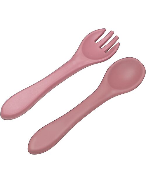 Tryco Baby Spoon and Fork Set - Dusty Pink - Silicone Cutlery