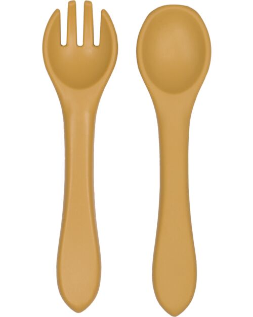 Tryco Baby Spoon and Fork Set - Honey Gold - Silicone Cutlery