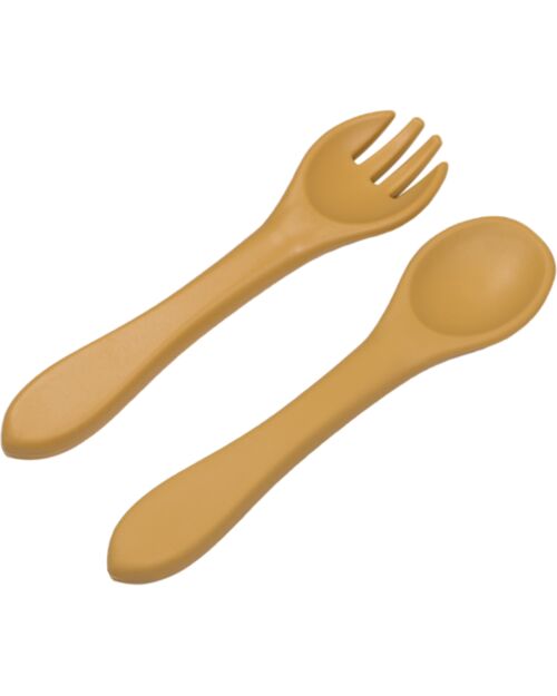 Tryco Baby Spoon and Fork Set - Honey Gold - Silicone Cutlery