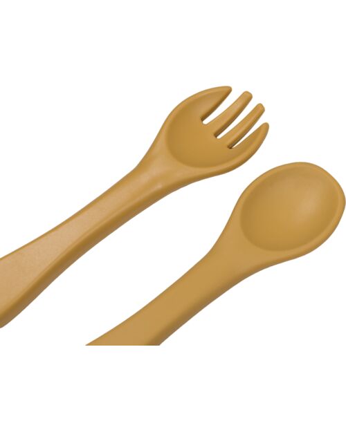 Tryco Baby Spoon and Fork Set - Honey Gold - Silicone Cutlery
