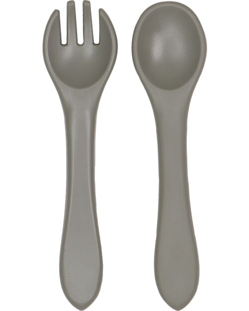 Tryco Baby Spoon and Fork Set - Olive Gray - Silicone Cutlery