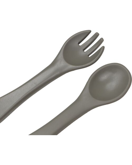Tryco Baby Spoon and Fork Set - Olive Gray - Silicone Cutlery