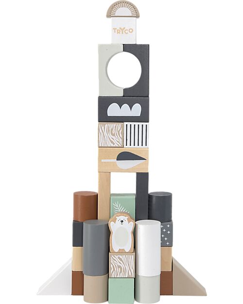 Tryco Baby Stackable Wooden Blocks - 50 Pieces - 2+ Years Wooden Blocks and Construction Sets