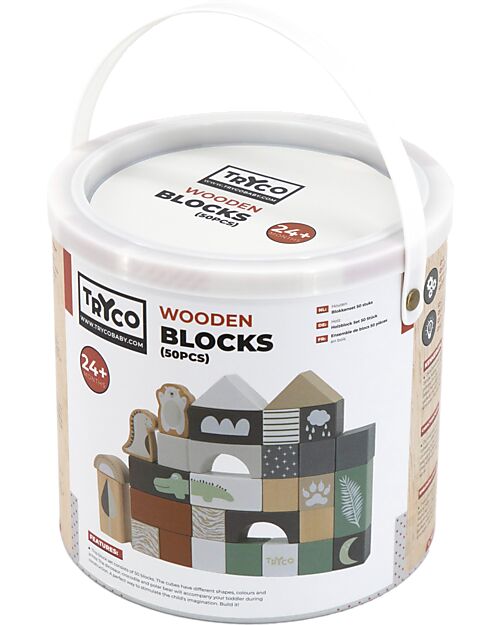 Tryco Baby Stackable Wooden Blocks - 50 Pieces - 2+ Years Wooden Blocks and Construction Sets