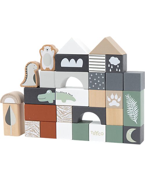 Tryco Baby Stackable Wooden Blocks - 50 Pieces - 2+ Years Wooden Blocks and Construction Sets