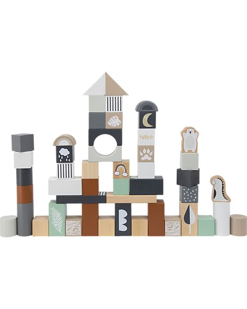 Tryco Baby Stackable Wooden Blocks - 50 Pieces - 2+ Years Wooden Blocks and Construction Sets
