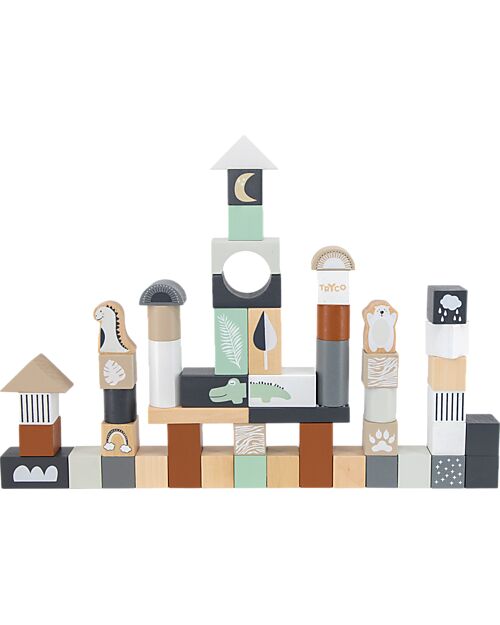 Tryco Baby Stackable Wooden Blocks - 50 Pieces - 2+ Years Wooden Blocks and Construction Sets