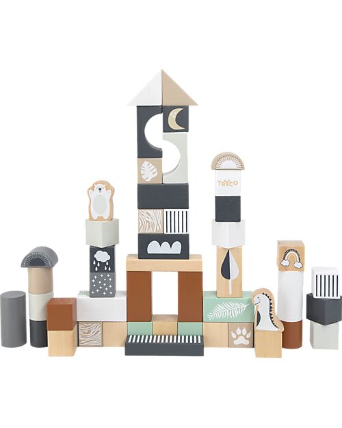 Tryco Baby Stackable Wooden Blocks - 50 Pieces - 2+ Years Wooden Blocks and Construction Sets