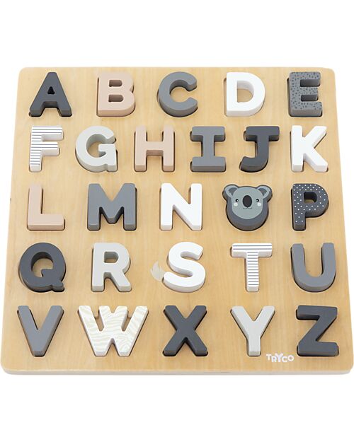 Tryco Baby Wooden Alphabet Puzzle - Helps the development of Intellectual Abilities - 18+ m Montessori Toys