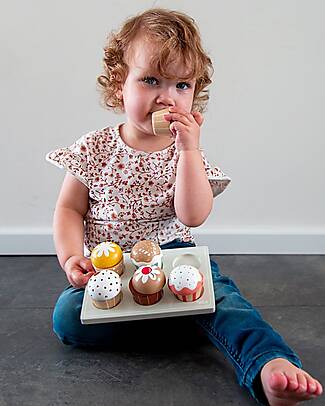 Tryco Baby Wooden Cupcake Set - Non-toxic Water-based Color Wooden Food