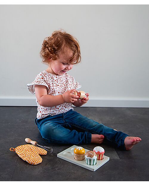 Tryco Baby Wooden Cupcake Set - Non-toxic Water Paints - 18+ m Wooden Food