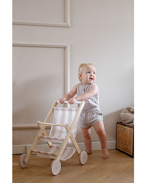Tryco Baby Wooden Doll Stroller - White & Pink - 18+ m Toy Prams