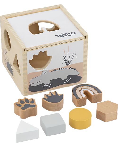 Tryco Baby Wooden Interlocking Geometric Shapes Box - 7 Different Shapes - 12+ m Wooden Stacking Toys
