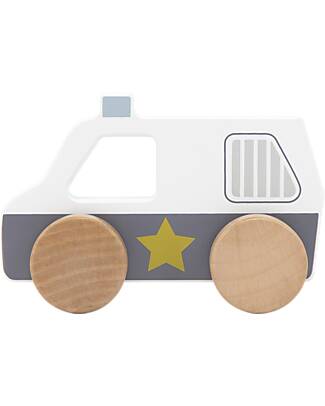 Tryco Baby Wooden Police Car Toy - White/Blue Wooden Toy Cars, Trains & Trucks
