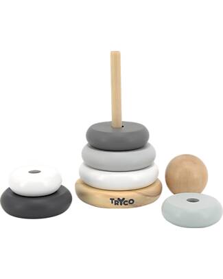 Tryco Baby Wooden Ring Piramid - Multicolor - Non-toxic Water-based Color Wooden Stacking Toys