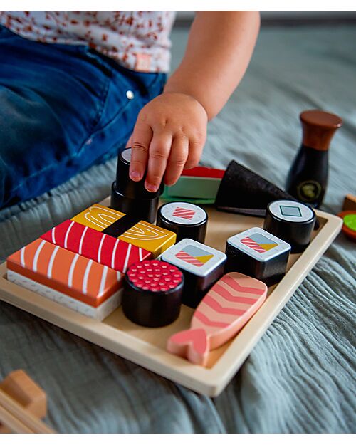 Tryco Baby Wooden Sushi Set - 23 Pieces - Non-toxic Water-based Color Wooden Food