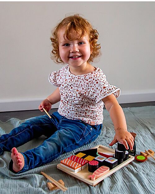 Tryco Baby Wooden Sushi Set - 23 Pieces - Non-toxic Water-based Color Wooden Food
